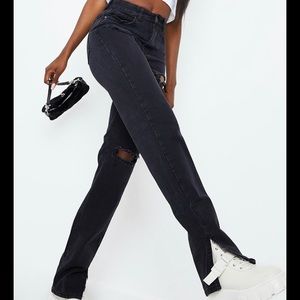 Tall Black Distressed Split Hem